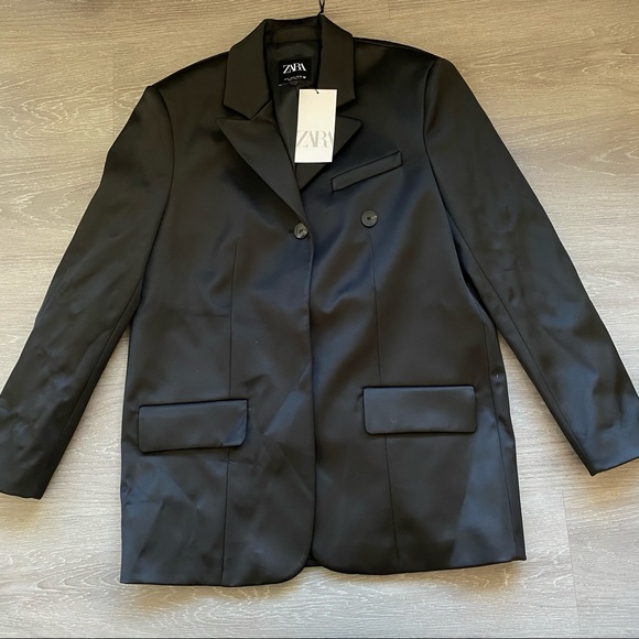 Zara Limited Edition Satin Blazer - Black - Picture 8 of 12